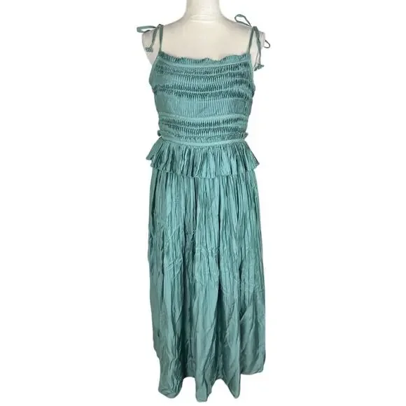 Sea New York Risa Ramie Poly Satin Tank Dress Tie Straps Sage Green Size 12  NEW